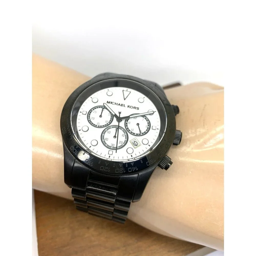 Michael Kors Men's Watch MK6083 Layton Quartz White Dial Black Steel 44mm